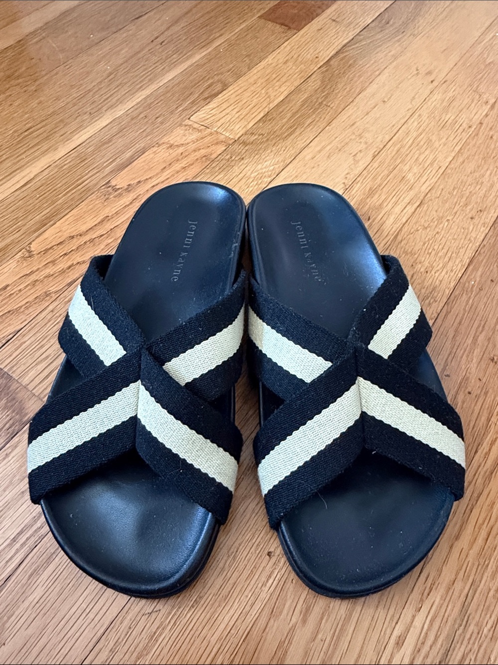 Jenni Kayne Black and Cream Crossband Kids Slide Sandals